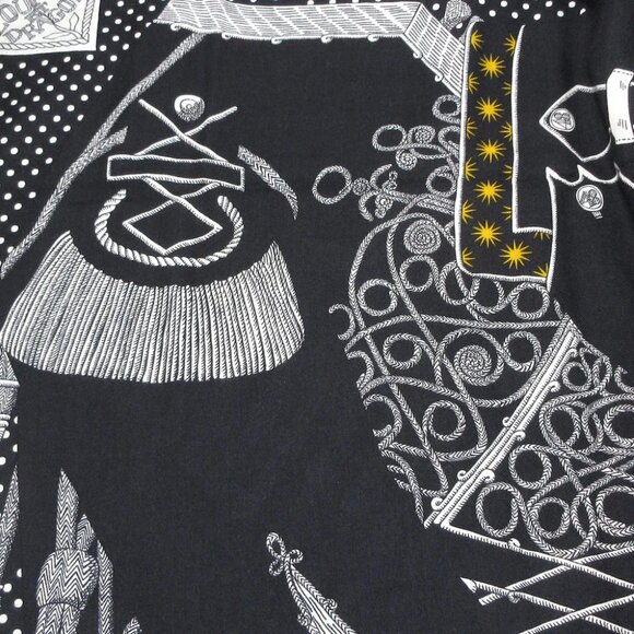 Auth HERMES Carre Geant/Carres 140 - Black White Orange Cashmere Silk Scarf - Picture 2 of 6